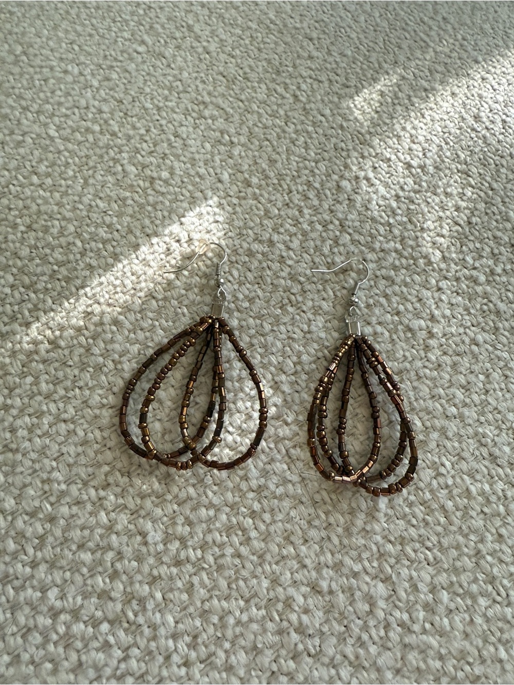 Handmade Copper Seed Bead Teardrop Boho Dangle Earrings